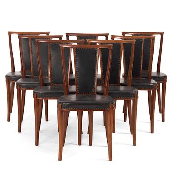 346. Carl-Axel Acking, a set of eight mahogany chairs, executed by Torsten Scholllin for the Stockholm Association of Crafts, 1950s.