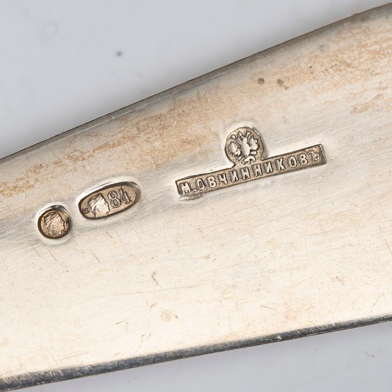 A Russian silver cutlery set, including mark of Ovchinnikov with the Imperial warrant, St Petersburg 1908-16 (24 pieces).