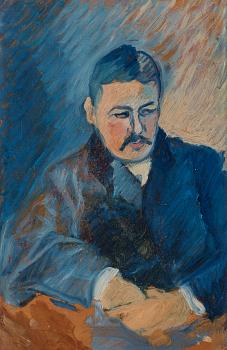672. Ivan Aguéli, Porträtt av man i blå kostym.