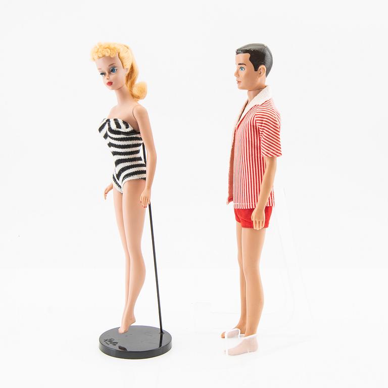 Barbie and Ken, dolls 2 pcs. and clothes, vintage, "No. 4, Ponytail" Mattel 1960, Ken Mattel 1963/64.