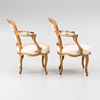 A pair of presumably French Louis XV armchairs, mid 18th century.