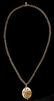 A LOCKET, 18K gold, multi coloured sapphires, brilliant cut diamonds c. 0,20 ct. TEMPLE ST. CLAIR, USA. Weight 75,3 g.
