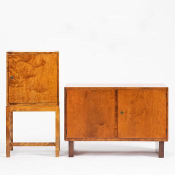 Hyresgästernas Möbelaffär, a set of two functionalist birch cabinets, Stockholm, 1930s.