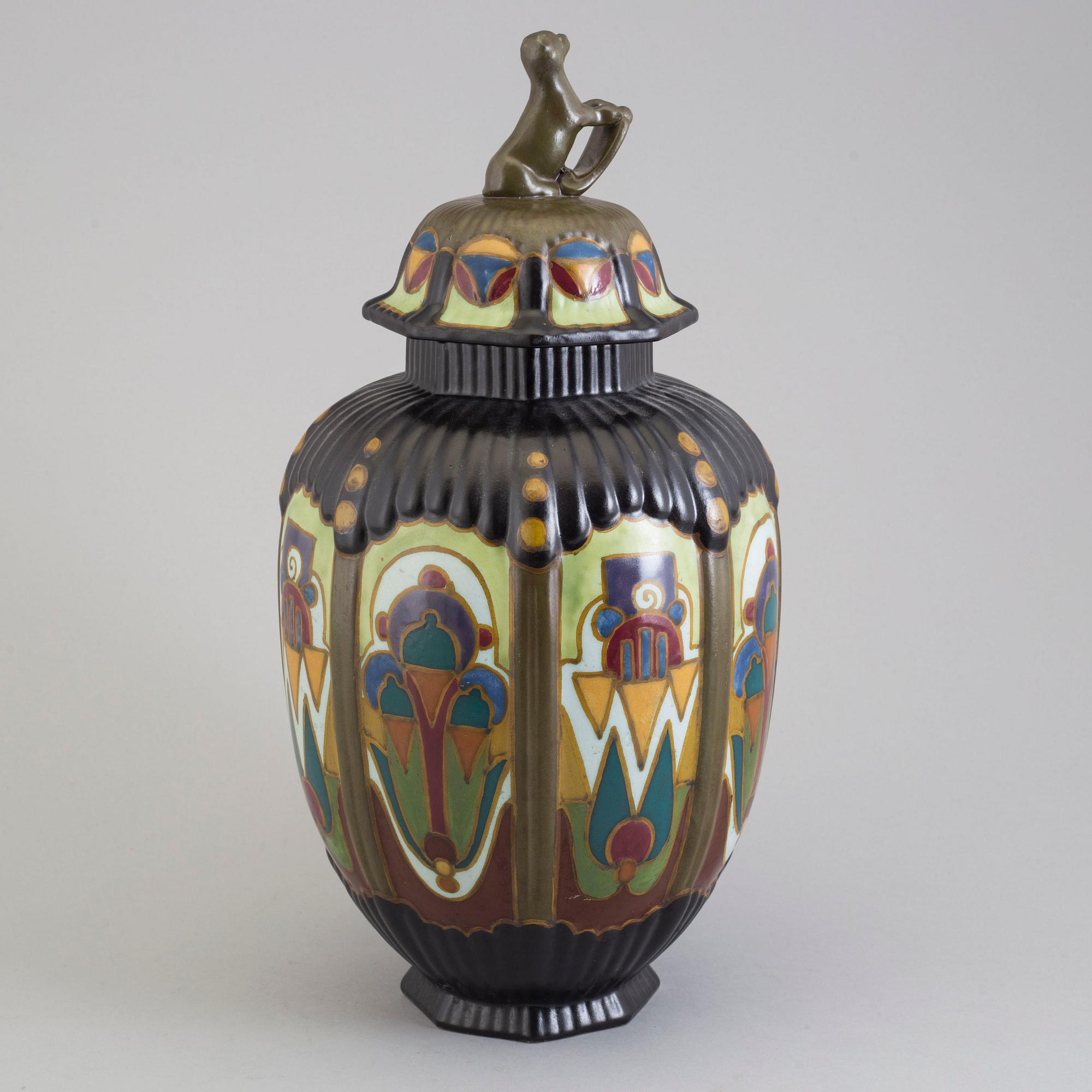 A ceramic lidded vase, Arnhem, Holland, 1930s.