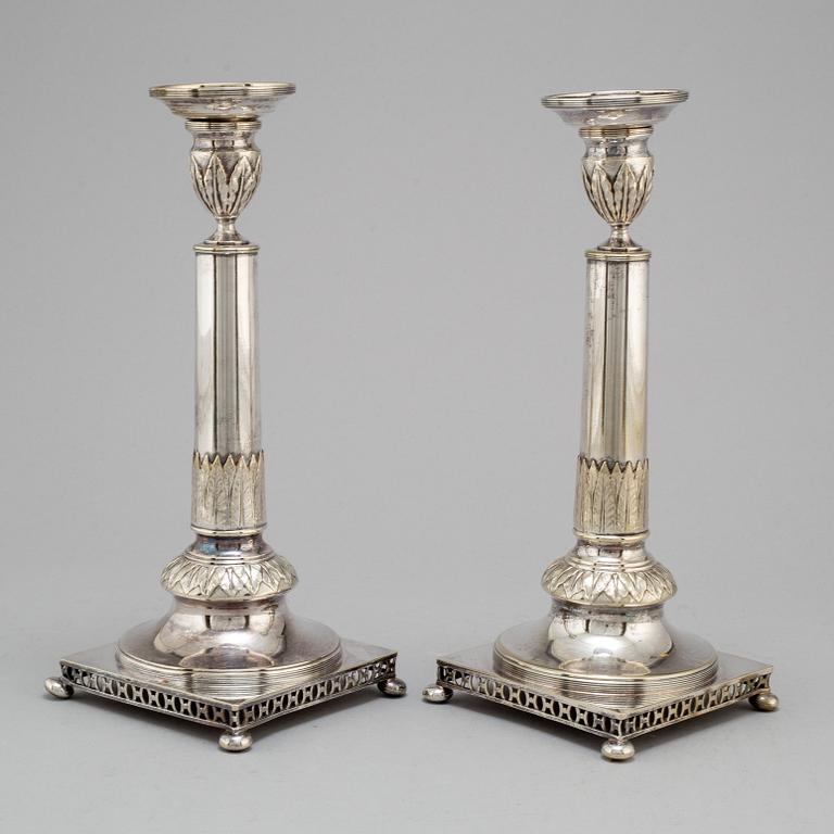 A pair of silver plate candlesticks, CG Hallberg, early 20th century.