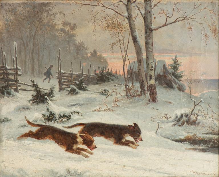 Gustaf Brandelius, Jakthundar i vinterlandskap.