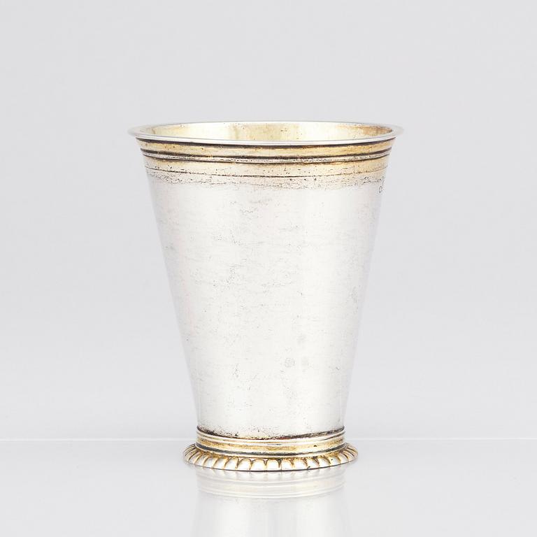 A Swedish early 18th Century parcel-gilt silver beaker, marks of Erik Bengtsson Starin, Stockholm 1709.