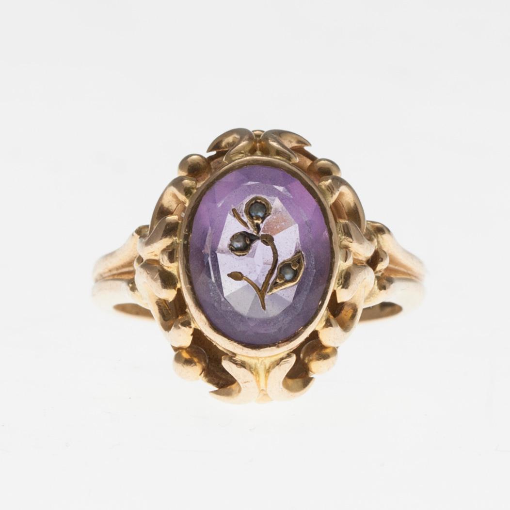 RING, 18k, guld, Sverige 1940, ametist, total vikt 5,7 g.