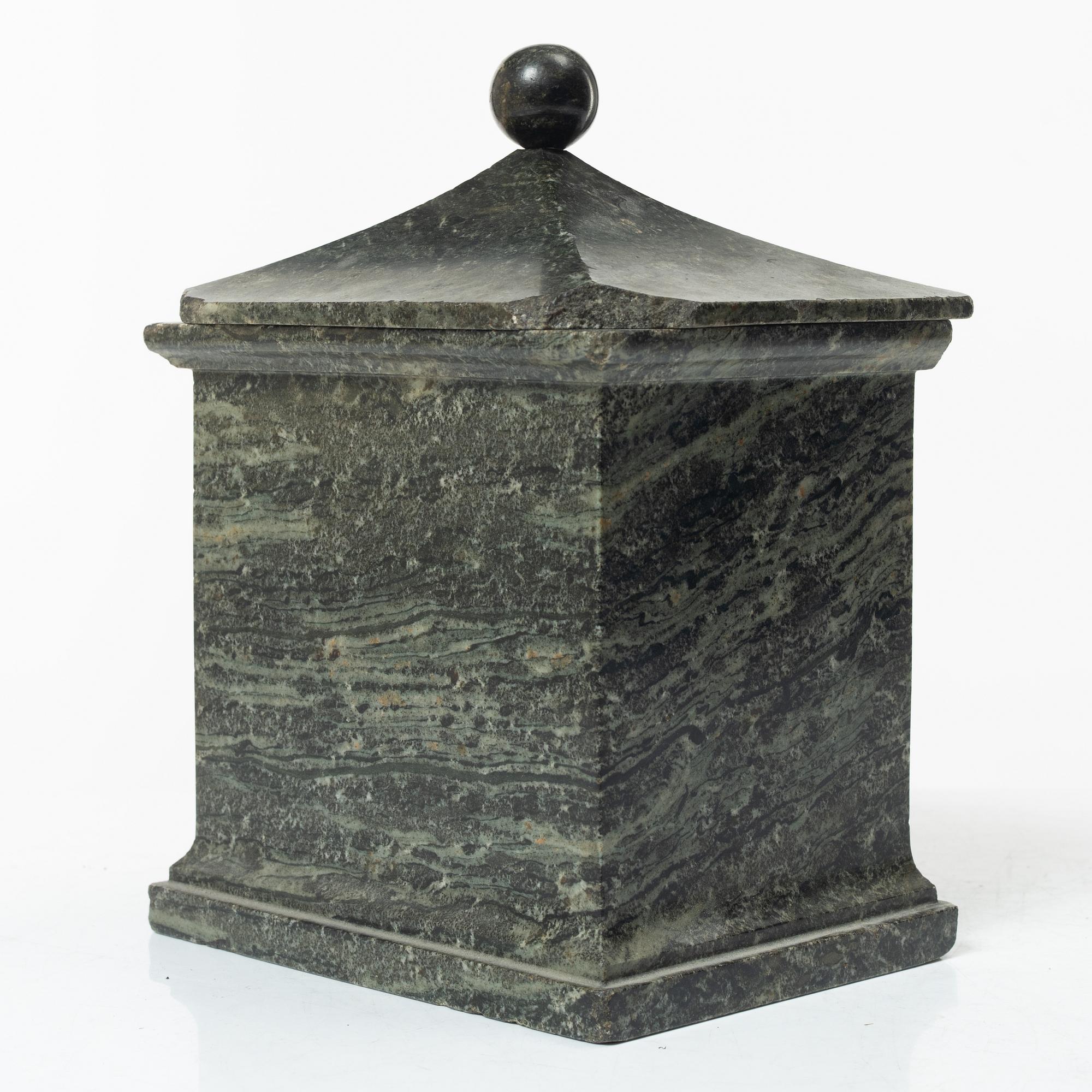 Tobacco box, marble, Sweden, 19th century.