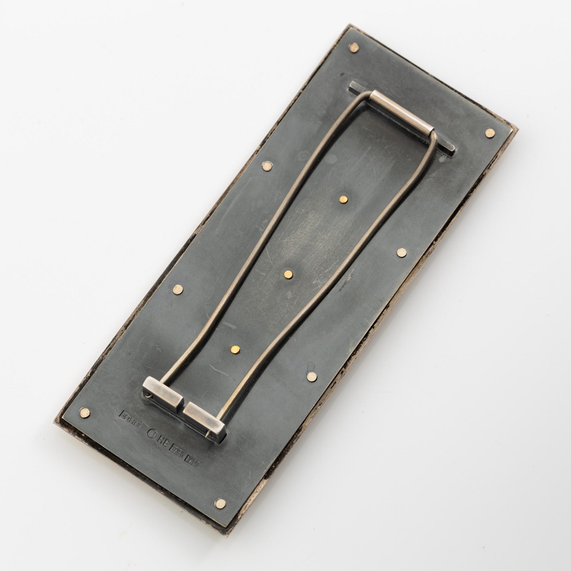 Brooch, Helena Edman, silver partially oxidised and 24K red gold,