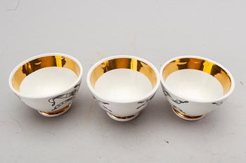 PIERO FORNASETTI, 6 porcelain bowls, Milan, Italy.