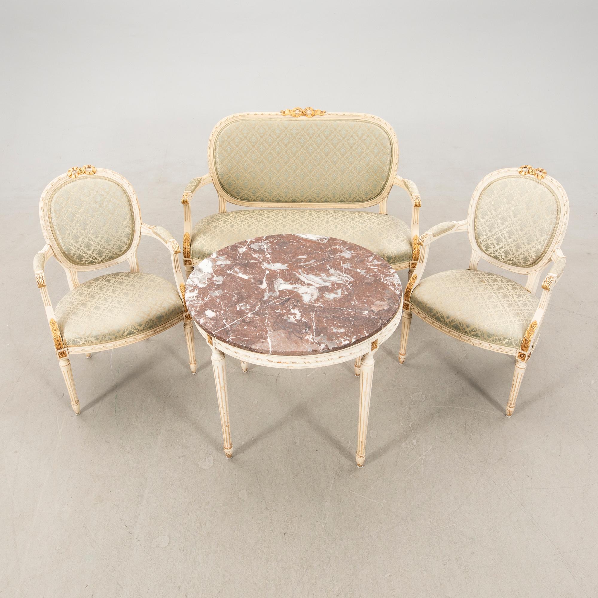 Sofa group in the Gustavian style, mid/second half of the 20th century.