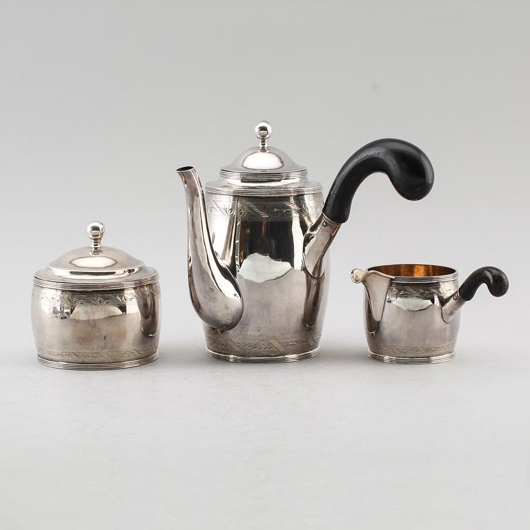 KAFFESERVIS, 3 delar, silver, JM Lind, Danmark 1925. Vikt ca  965 g.