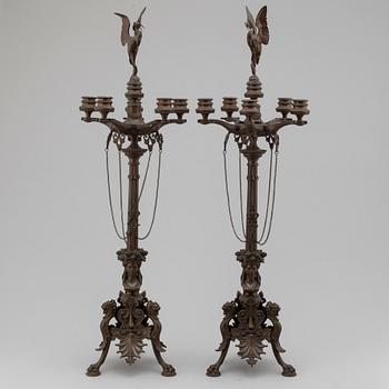 FERDINAND BARBEDIENNE, attributed to, a pair of 19th century bronze candelabra.