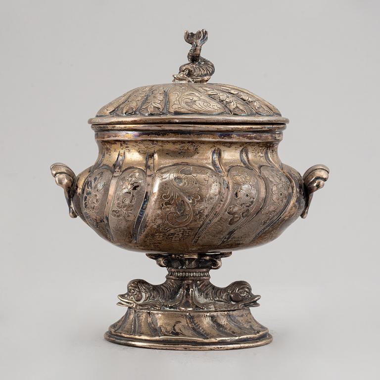 An Empire style lidded sugar bowl, possibly France, Swedish import marks 1951.