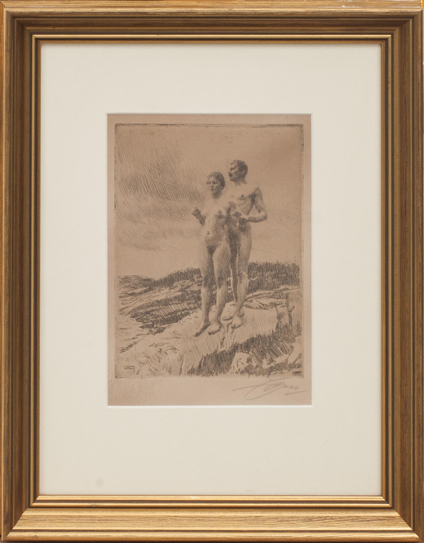 ANDERS ZORN, etsning "De två" signerad med blyerts.