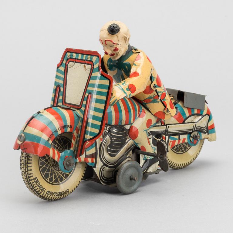 Mettoy Clown on Motorcycle, c. 1950.