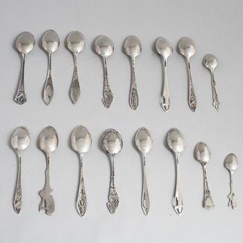 Souvenir spoons, 16 pcs, sterling silver, North America, circa first half/mid 20th Century.