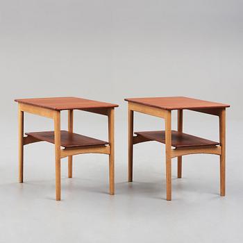 HANS J WEGNER, a pair of teak and oak side tables, Johannes Hansen, Denmark, 1950's.