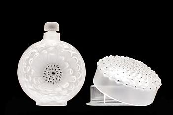 ASK MED LOCK OCH FLASKA, "Dahlia", glas. Lalique.