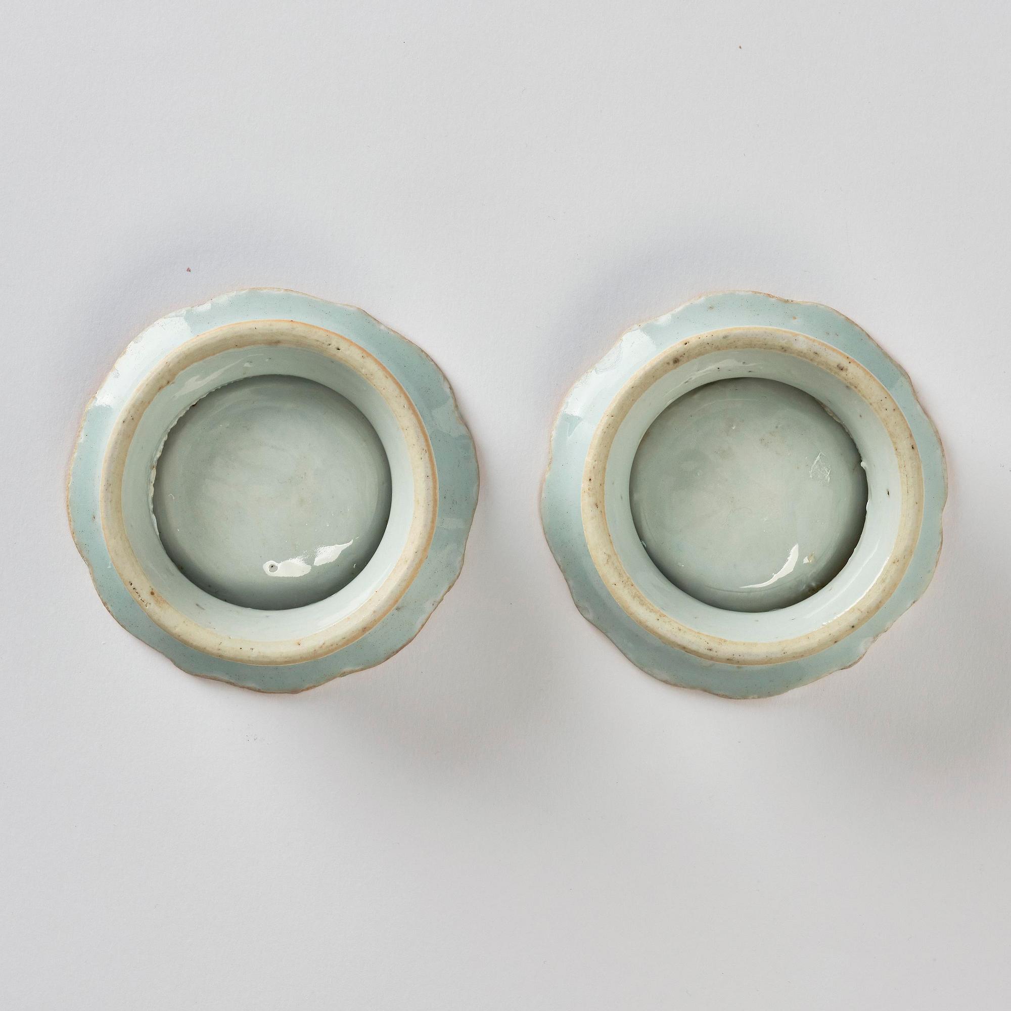 A pair of blue and white salts, Qing dynasty, Qianlong (1736-95).
