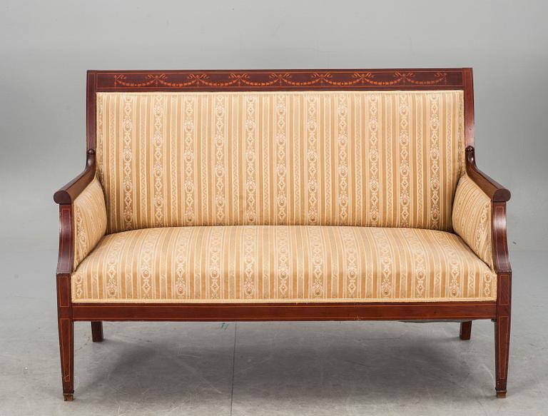 SOFFA samt FÅTÖLJER, 3 delar. Empirestil. 1900-talets början.