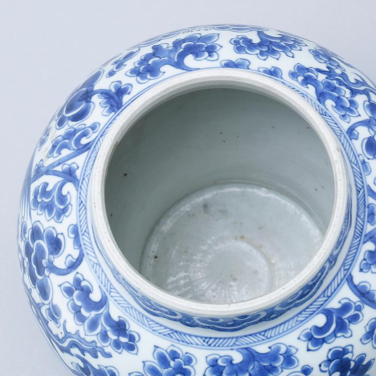 A blue and white Chinese Kangxi vase.