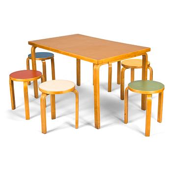 Alvar Aalto, a 1950's '82' table and six '66' stools for O.Y. Huonekalu-ja Rakennustyötehdas A.B.