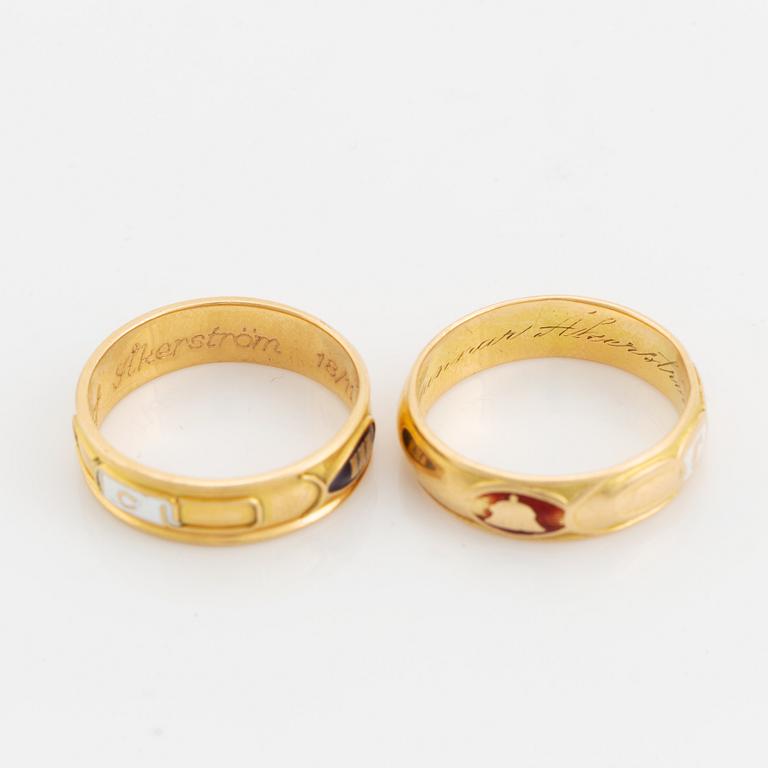 Ordensringar, Odd Fellow, 2 st, 18K guld.