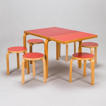 Alvar Aalto, a mid-20th century 'DL82' table and six '60' stools for O.Y. Huonekalu-ja Rakennustyötehdas A.B.