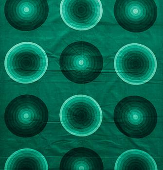 Verner Panton, CURTAINS, 3 PIECES, AND SAMPLERS, 10 PIECES.  Cotton velor. A variety of green nuances and patterns. Verner Panton.