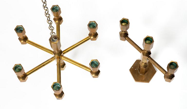 Lars Bergsten, a, chandelier and a candelabrum, Metallsjöjden Gusum, 1978.