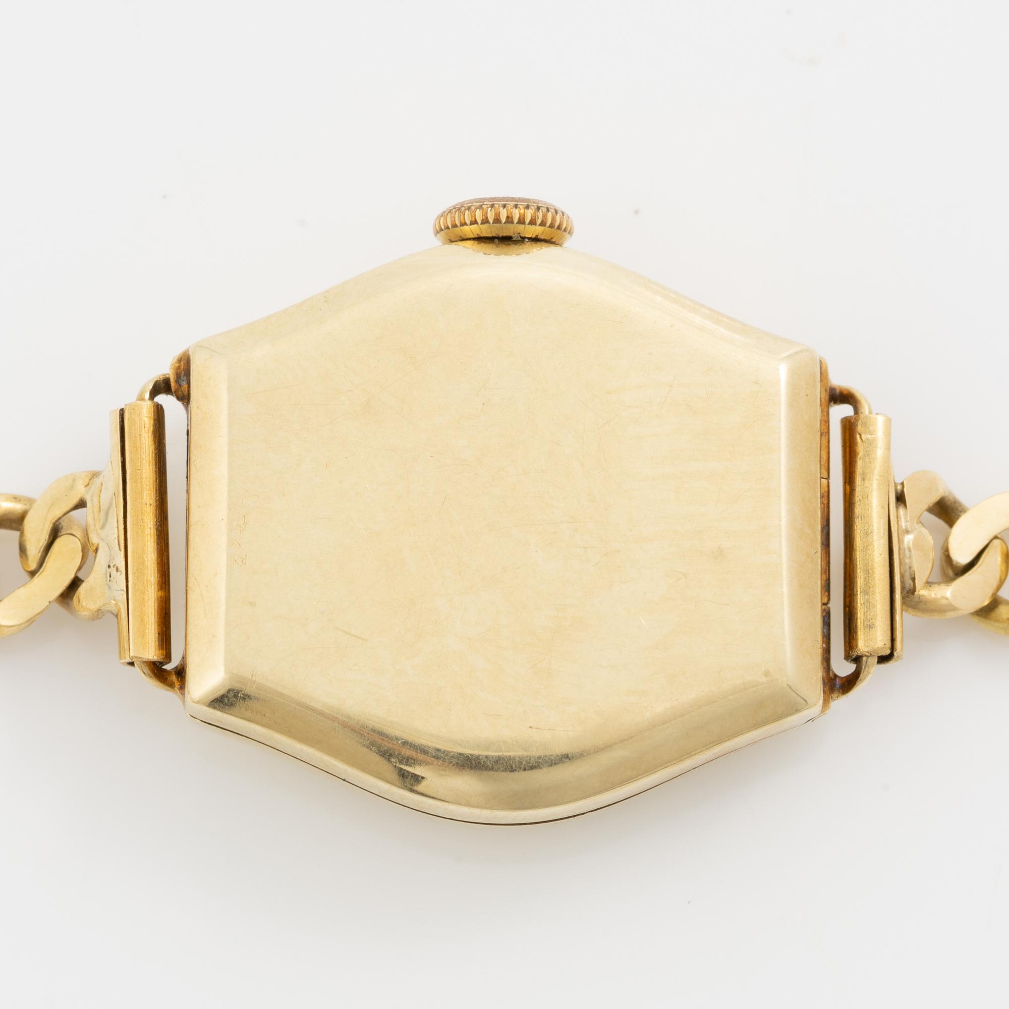 Wristwatch, Birka, 21 mm, 14K gold, chain in 18K gold.