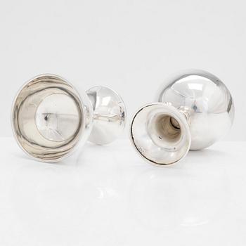 Bägare, 6 st, och glasunderlägg, 13 st, silver, Tavastehus, Åbo och Helsingfors och 1926-48.