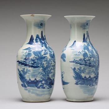 A large pair of blue and white vases, Qing dynasty, 19th Century.