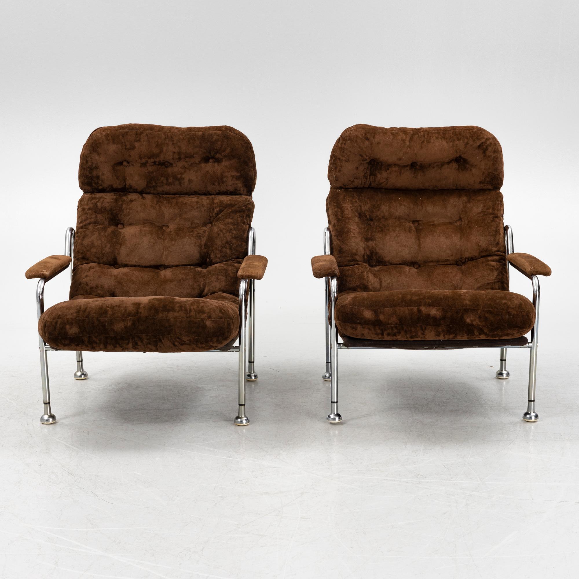 Bo Eigert, a pair of 'Stålbo' armchairs, Firma B. Eigert AB, Hova, 1970's.