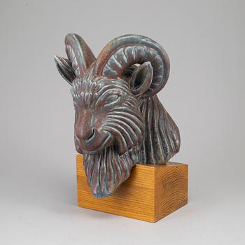 GUNNAR NYLUND, a stoneware sculpture of an aries' head, Rörstrand, ed 42/200.