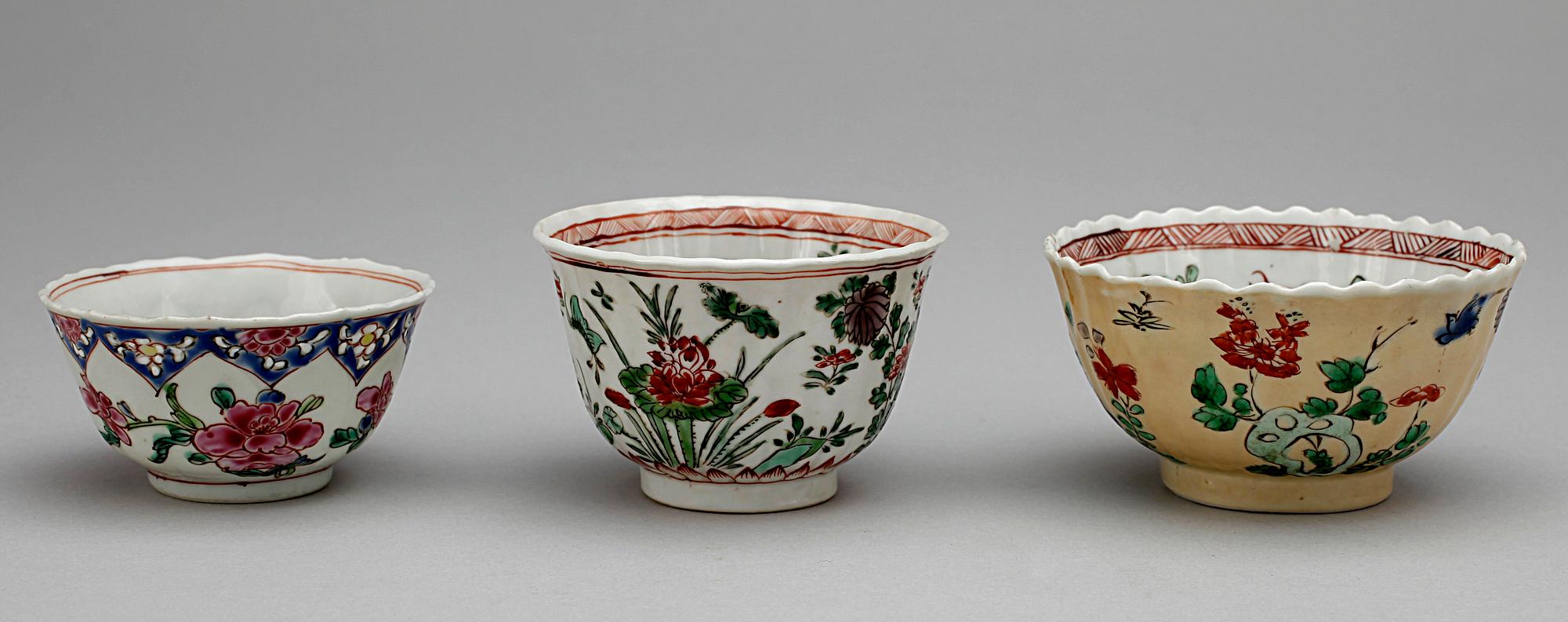 SKÅLAR, 3 st, porslin, Kina, 1700-tal.