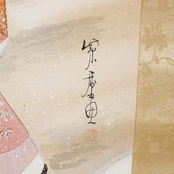 KAKEMONO, färgpigment på siden, Japan.