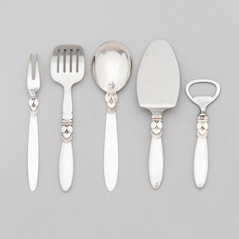 A 5-piece set of sterling silver 'Cactus' serving cutlery by Gundorph Albertus for Georg Jensen & Wendel A/S, 1945-1951.