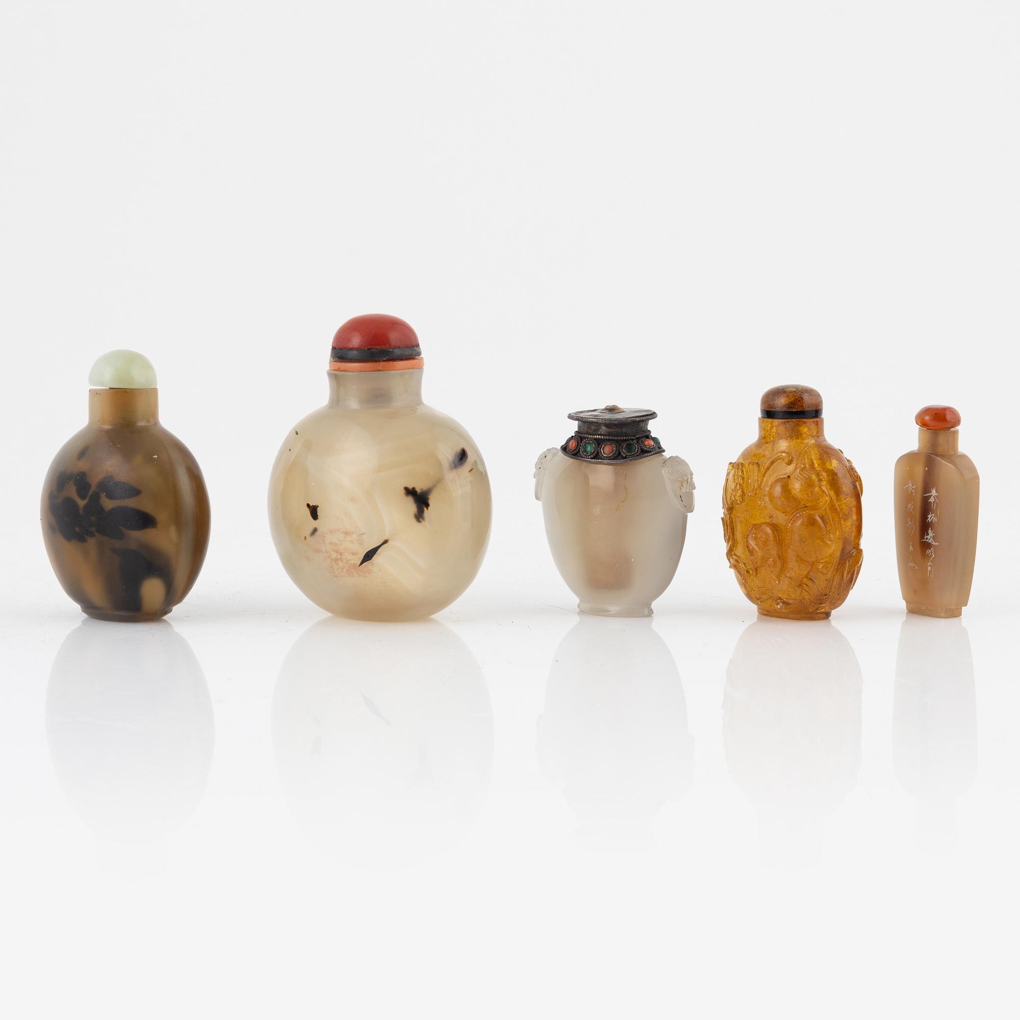 Nine snuff bottles, China, 20th century.