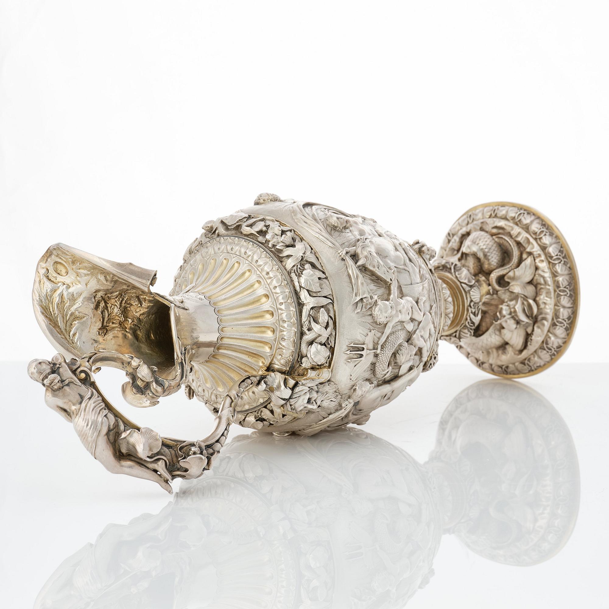 Frédéric Rudolphi, kanna och fat, silver, (Paris 1842-1872). Renässans-stil.