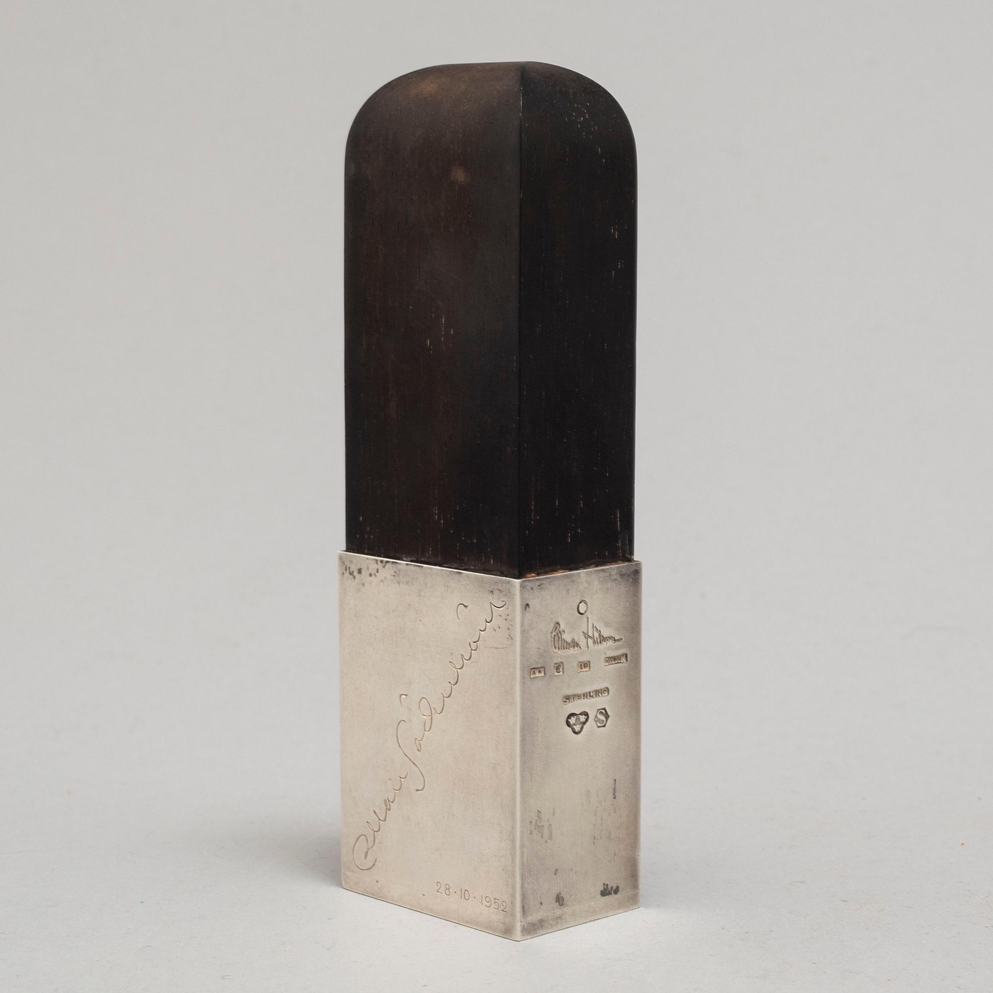 WIWEN NILSSON, sigillstämpel, sterling silver och ebenholts, Lund 1951.