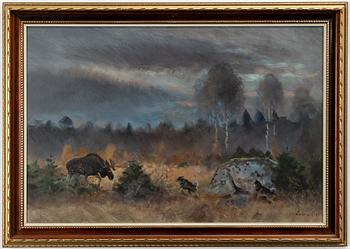 Lindorm Liljefors, Moose and Dogs in a Bog.
