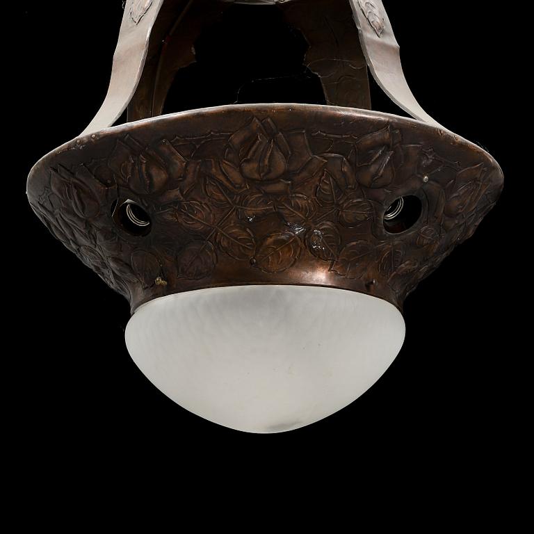 An early 20th Century art noveau copper ceiling light.