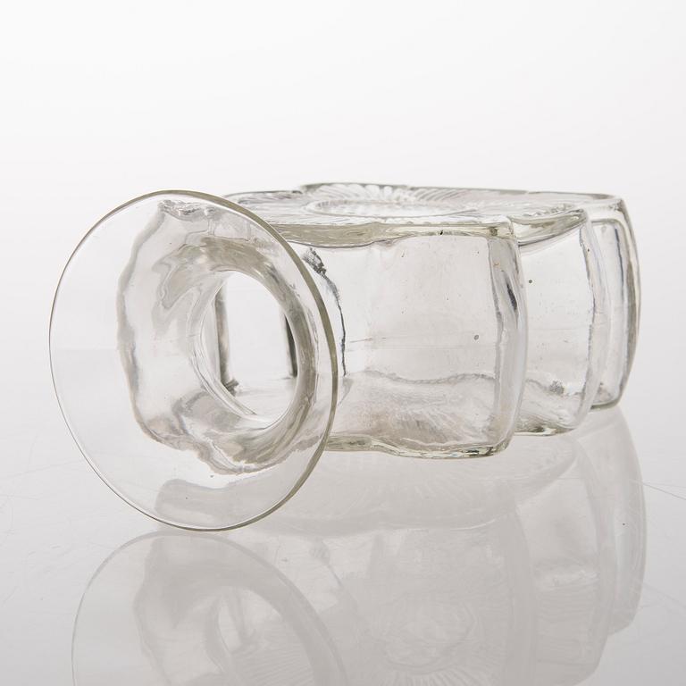 A vas and four candle holders/ vases in glass from Riihimäen Lasi, Finland 1970s.