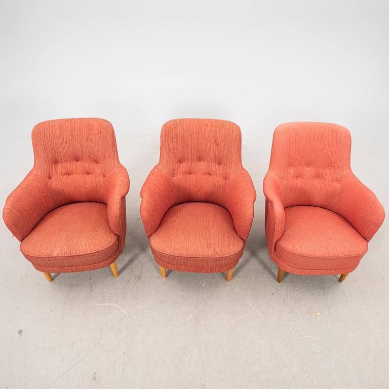 Carl Malmsten, a set of three Samsas armchairs.