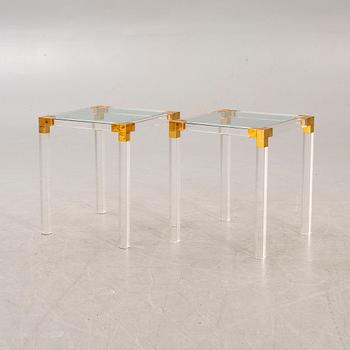 A pair of late 20th century plexi and glass side tables.