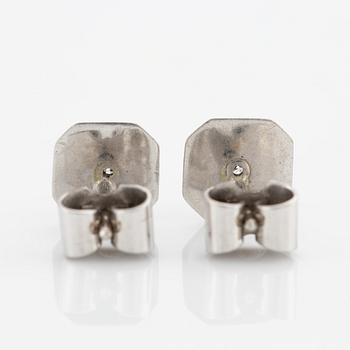 Earrings, a pair, 18K white gold octagonal-shaped with small brilliant-cut diamonds.