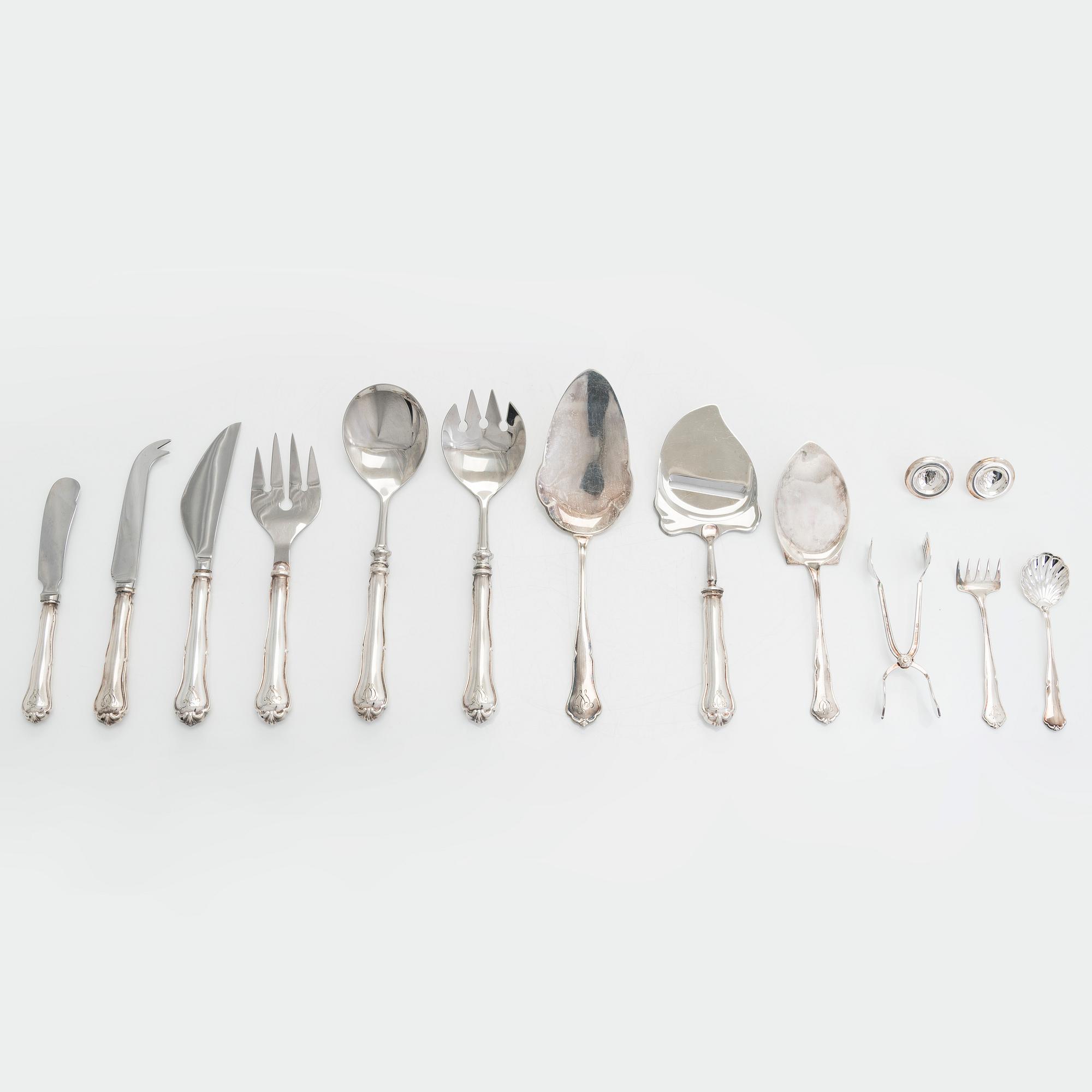 A 56-piece set of 'Chippendale' silver cutlery,  Auran Kultaseppä, Turku and Kultakeskus Hämeenlinna 1975-82.
